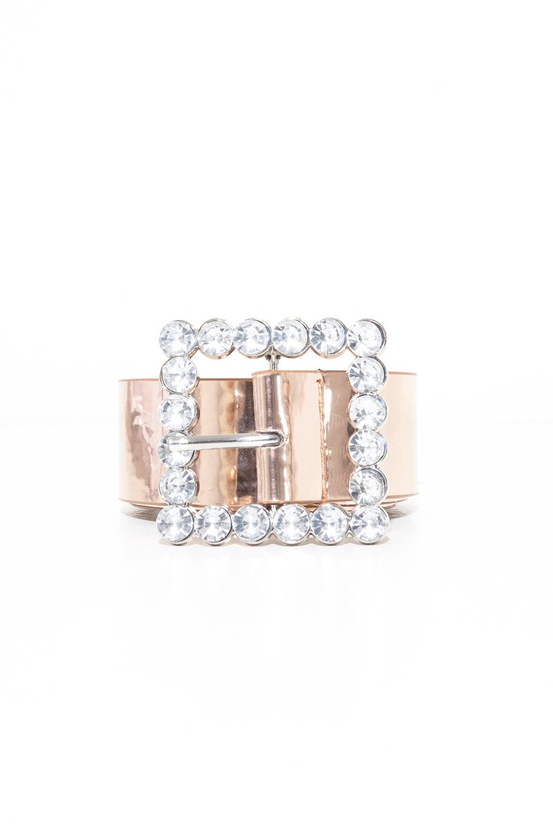 Rose Gold Metallic Embellished Buckle Belt - Oneita-Belts