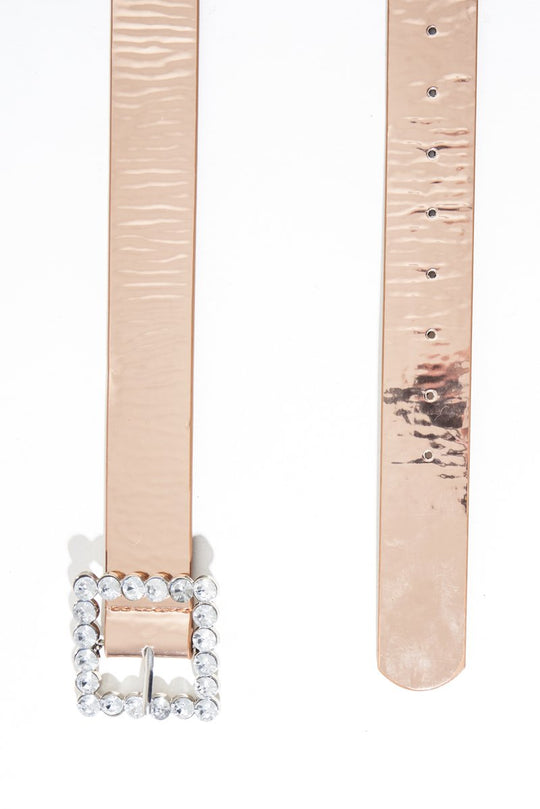 Rose Gold Metallic Embellished Buckle Belt - Oneita