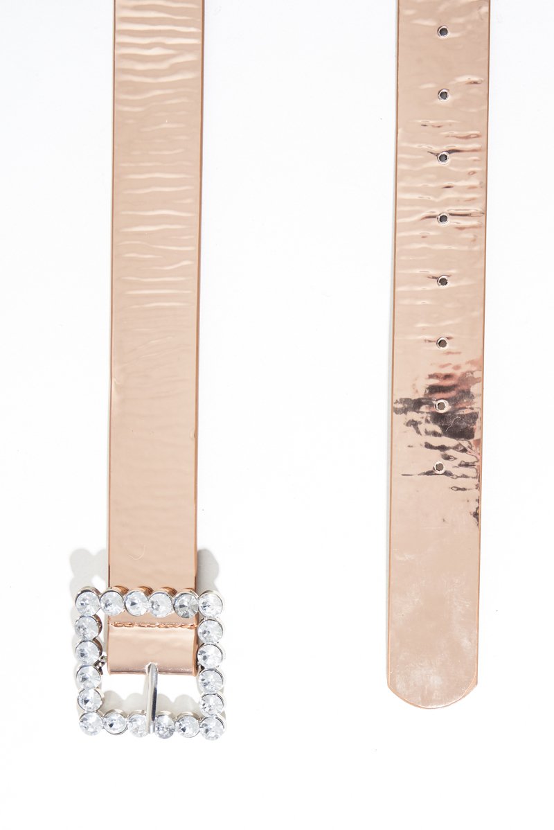 Rose Gold Metallic Embellished Buckle Belt - Oneita-Belts