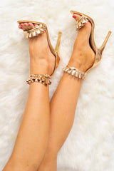 Rose Gold Metallic Frill Strap Heels - Ellia-Heels
