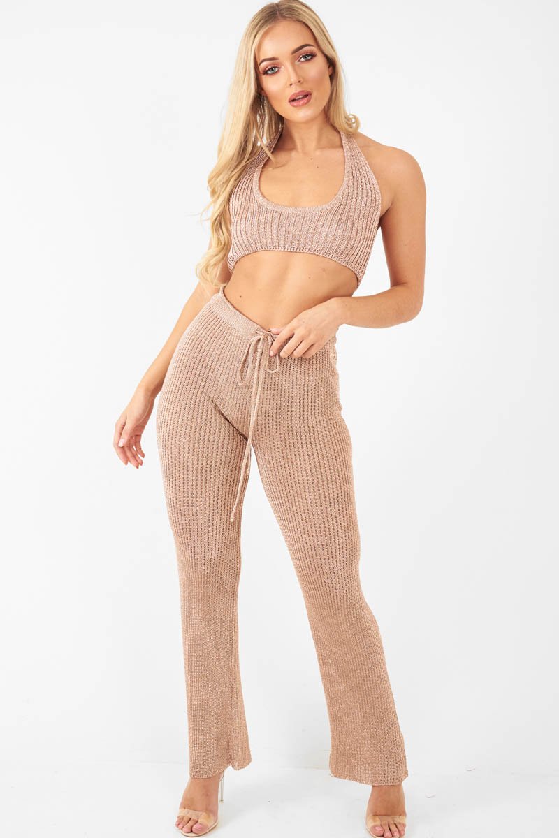 Rose Gold Metallic Halter Neck Bralet - Nyella-Bralets