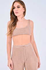 Rose Gold Metallic Knit Bralet - Nidia-Tops