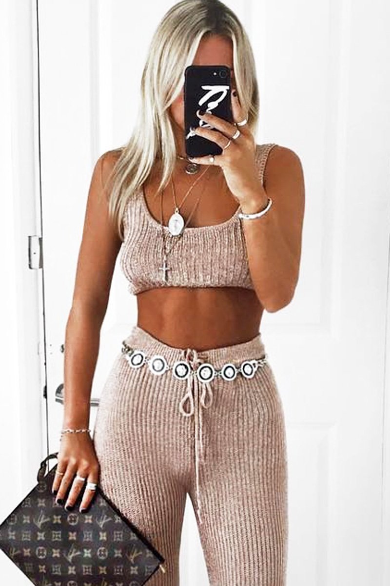 Rose Gold Metallic Knit Bralet - Nidia-Tops