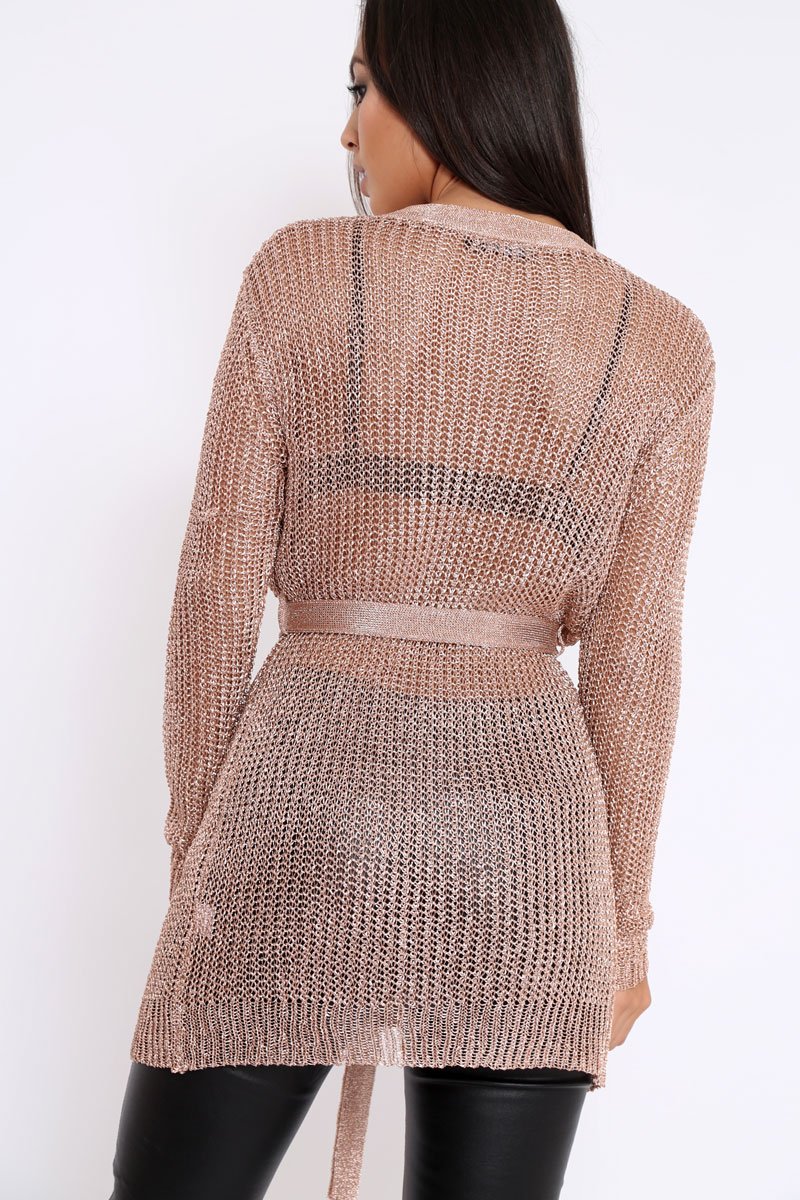Rose Gold Metallic Knit Cardigan - Celina-Knitwear