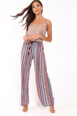 Rose Gold Metallic Knit Lace Up crop Top - Odella-Crop Tops