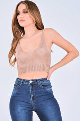 Rose Gold Metallic Knit Plunge Bralet - Railee-Crop Tops