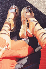 Rose Gold Metallic Lace Up Platform Wedges - Camara-Wedges