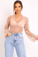 Rose Gold Metallic Mesh Crop Top - Katy-Crop Tops