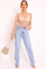 Rose Gold Metallic Mesh Crop Top - Katy-Crop Tops