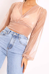 Rose Gold Metallic Mesh Crop Top - Katy-Crop Tops