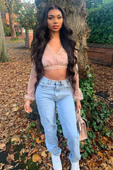 Rose Gold Metallic Mesh Crop Top - Katy-Crop Tops