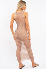 Rose Gold Metallic Mesh Maxi Dress - Helma-Dresses