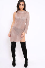 Rose Gold Metallic One Armed Dress - Marielle-Dresses