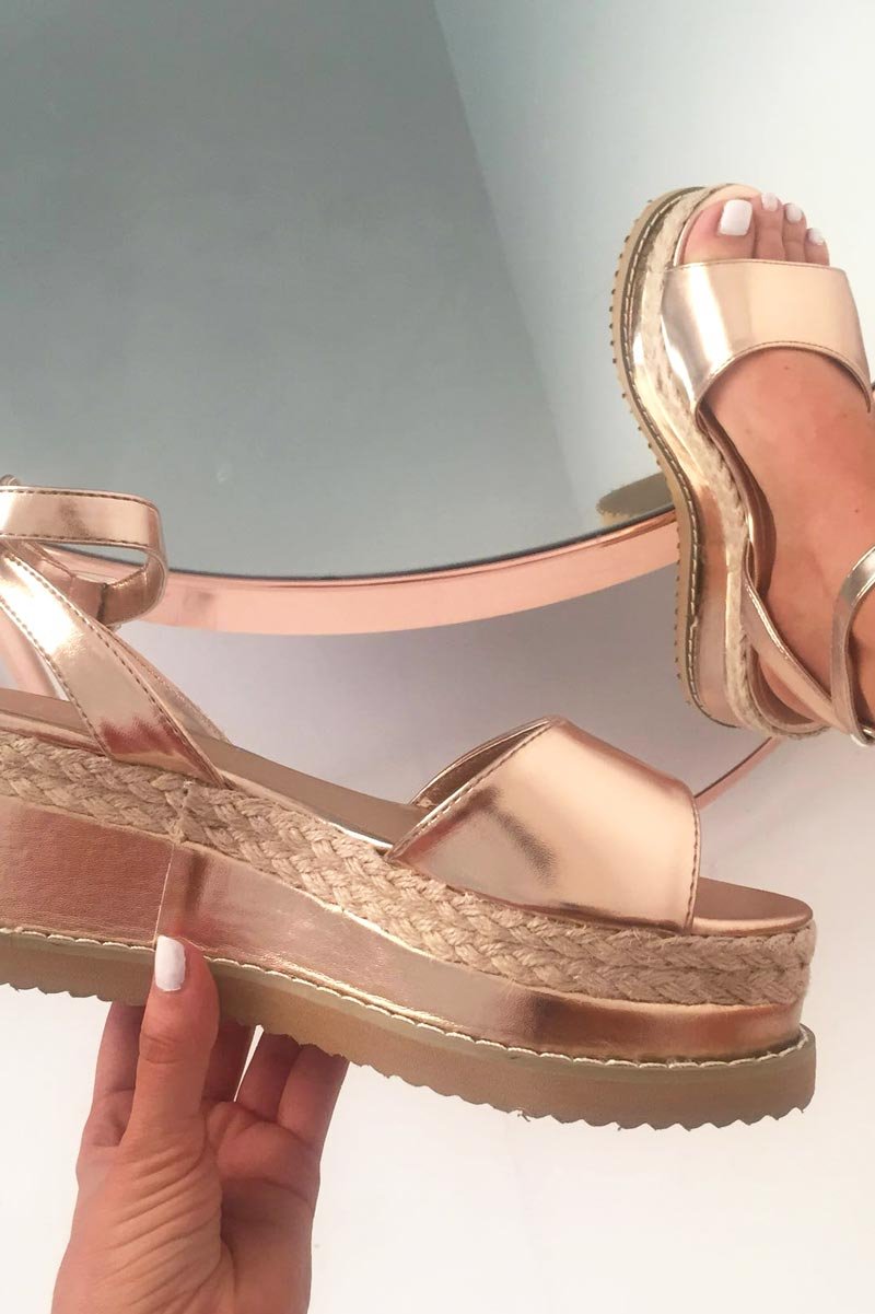 Rose Gold Metallic Platform Wedges - Kareli-Wedges