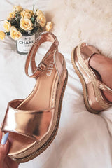 Rose Gold Metallic Platform Wedges - Kareli-Wedges