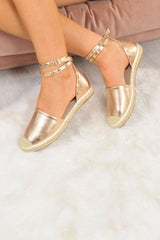 Rose Gold Metallic Studded Espadrilles - Hartley-Flats