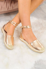 Rose Gold Metallic Studded Espadrilles - Hartley-Flats