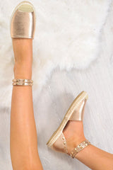 Rose Gold Metallic Studded Espadrilles - Hartley-Flats