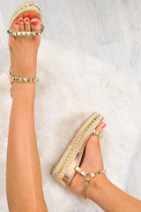 Rose Gold Metallic Studded Wedge Sandals - Harriette-Sandals