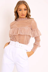 Rose Gold Metallic Thread Ruffle Top - Lilliona-Tops
