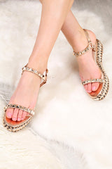 Rose Gold Rope Braid Studded Wedges - Jacelyn-Wedges