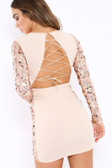 Rose Gold Sequin Lace Up Back Mini Dress - Zelda-Dresses