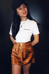 Rose Gold Sequin Mini Skirt - Tristy-Skirts