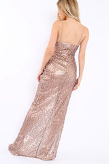 Rose Gold Sequin Side Split Maxi Dress - Baili-Dresses