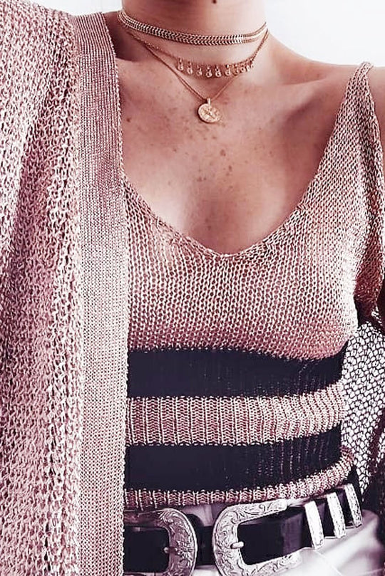 Rose Gold Shiny Two Stripe Crop Top- Natacha