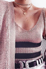 Rose Gold Shiny Two Stripe Crop Top- Natacha-Tops