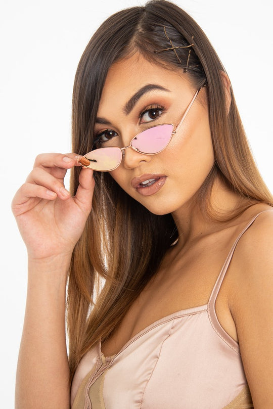 Rose Gold Small Cat Eye Metal Frame Sunglasses - Stefani