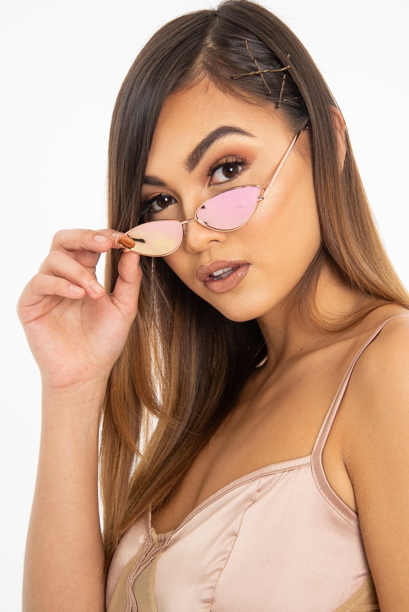 Rose Gold Small Cat Eye Metal Frame Sunglasses - Stefani-Sunglasses