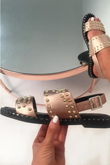 Rose Gold Studded Double Strap Sandals - Rosselyn-Sandals