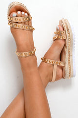 Rose Gold Studded Espadrille Sandals - Delara-Sandals