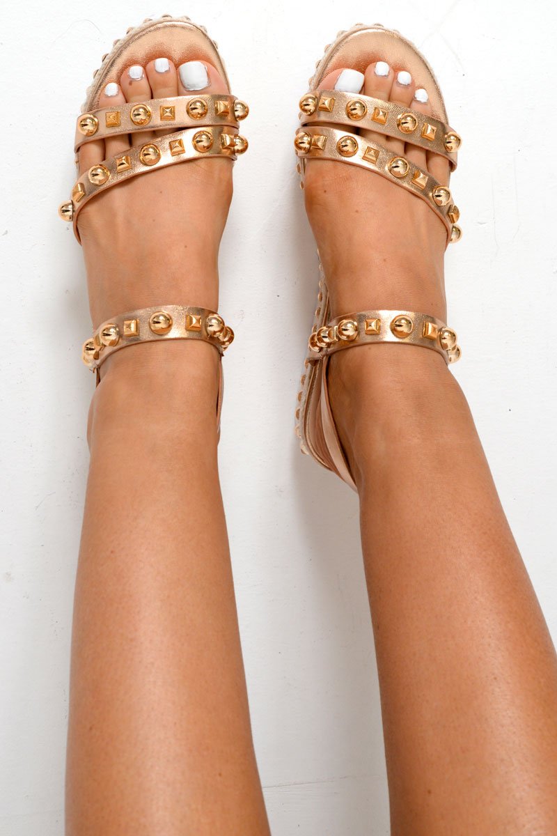 Rose Gold Studded Espadrille Sandals - Delara-Sandals