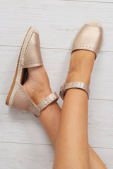 Rose Gold Studded Espadrilles Sandals - Robin-Flats