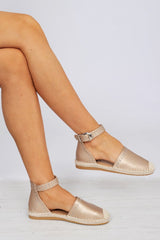 Rose Gold Studded Espadrilles Sandals - Robin-Flats