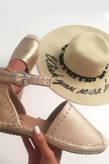 Rose Gold Studded Espadrilles Sandals - Robin-Flats