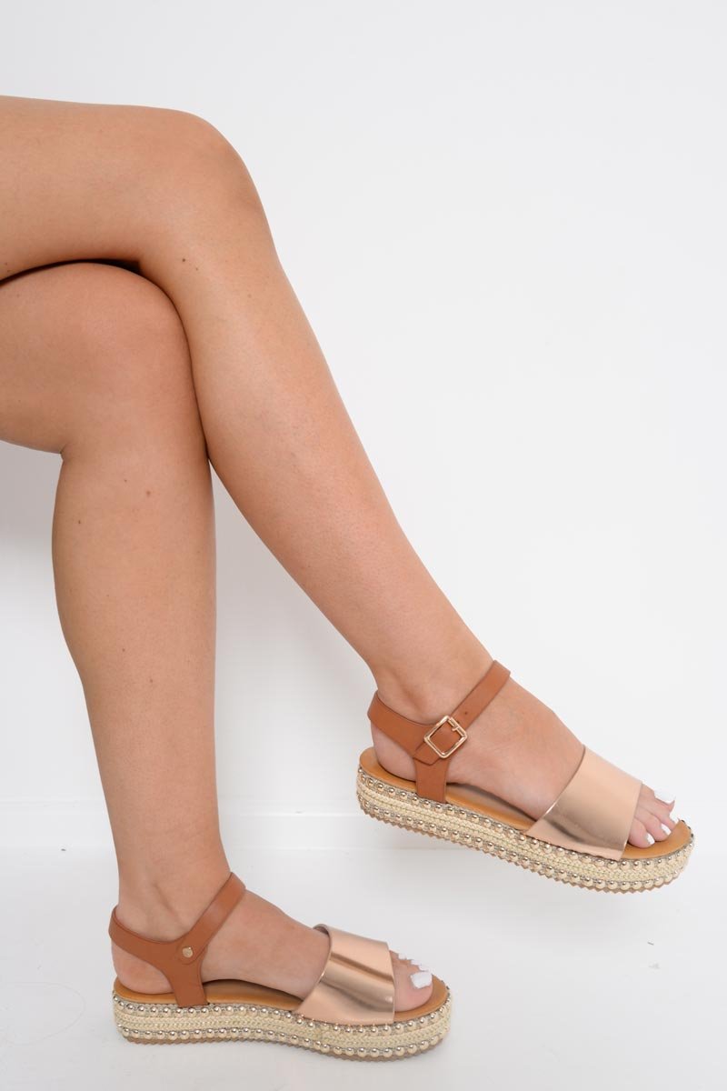Rose Gold Studded Sole Platform Sandals - Yuli-Sandals