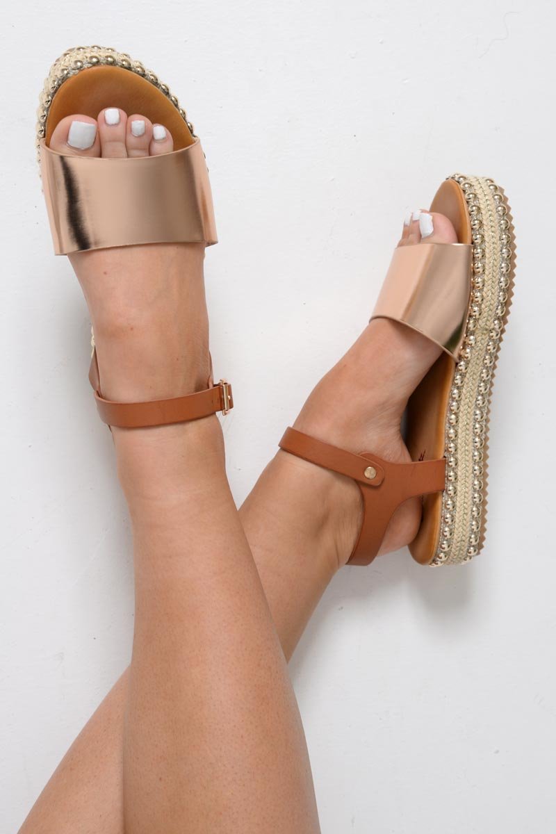 Rose Gold Studded Sole Platform Sandals - Yuli-Sandals