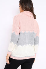 Rose Grey and White ZigZag Patterned Roll Neck Jumper - Nataley-Jumper