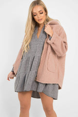 Rose Hooded Zip Front Borg Coat - Loryn-Coats