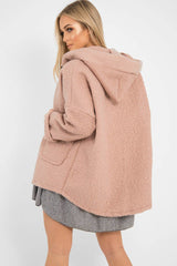 Rose Hooded Zip Front Borg Coat - Loryn-Coats