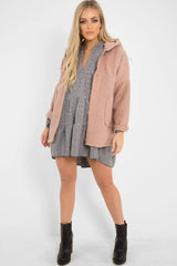 Rose Hooded Zip Front Borg Coat - Loryn-Coats