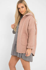 Rose Hooded Zip Front Borg Coat - Loryn-Coats