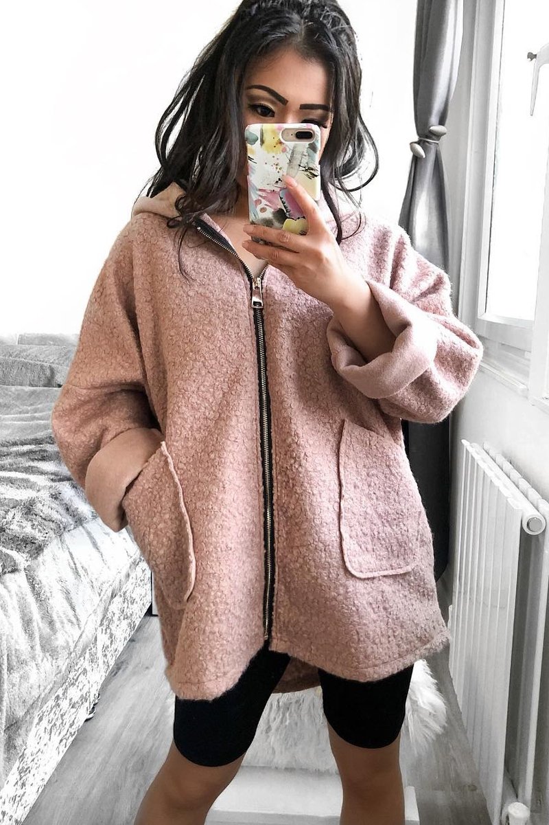 Rose Hooded Zip Front Borg Coat - Loryn-Coats