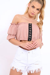 Rose Hook And Eye Bardot Frill Crop Top - Reanna-Tops