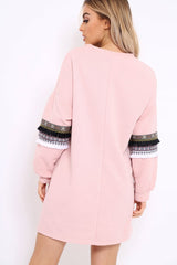 Rose Jumper Dress with Sleeve Trim Detail - Hermina-Dresses