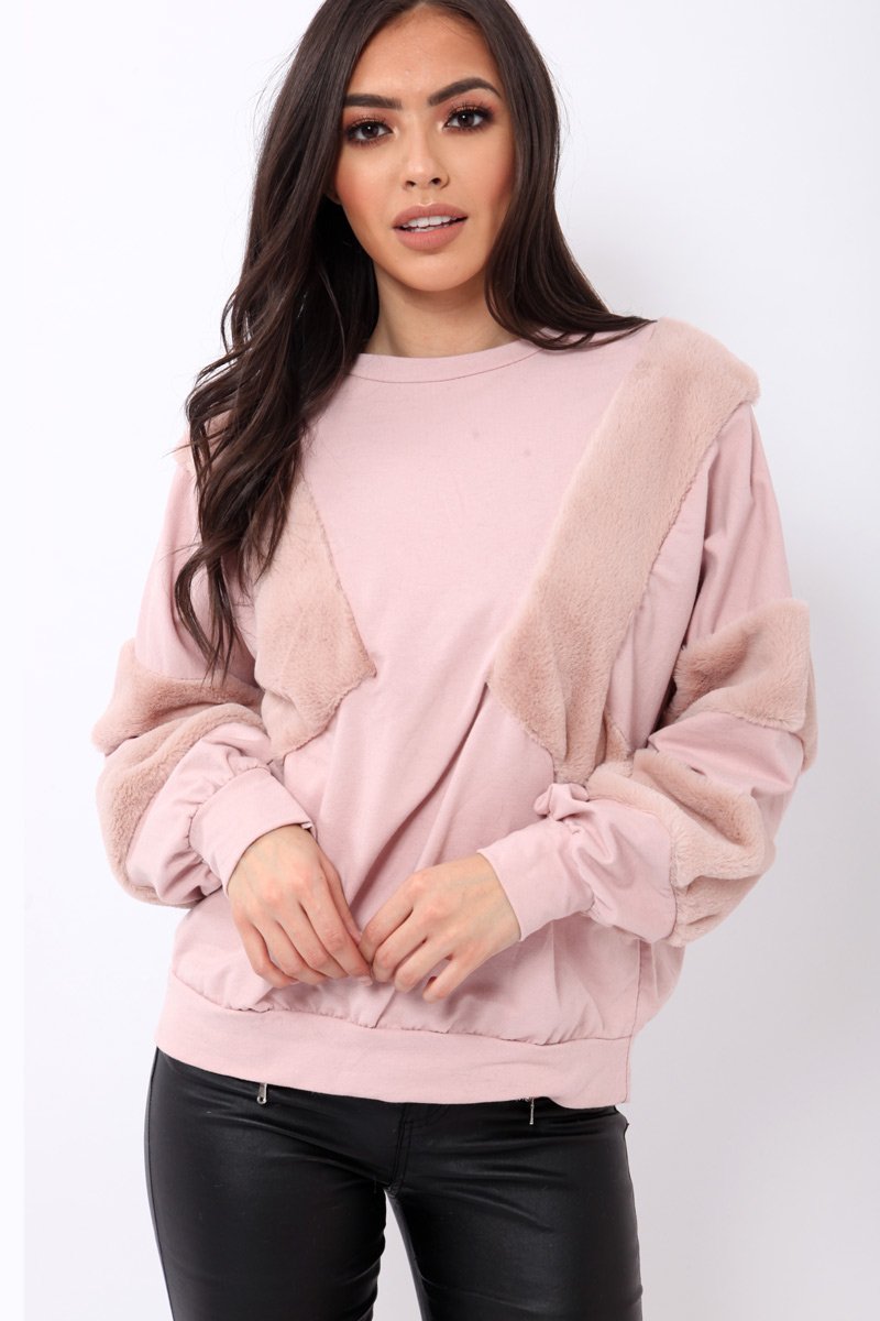 Rose Jumper with Fur on Front and Sleeves - Mercedes-Jumper