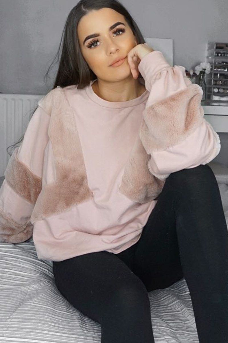 Rose Jumper with Fur on Front and Sleeves - Mercedes-Jumper